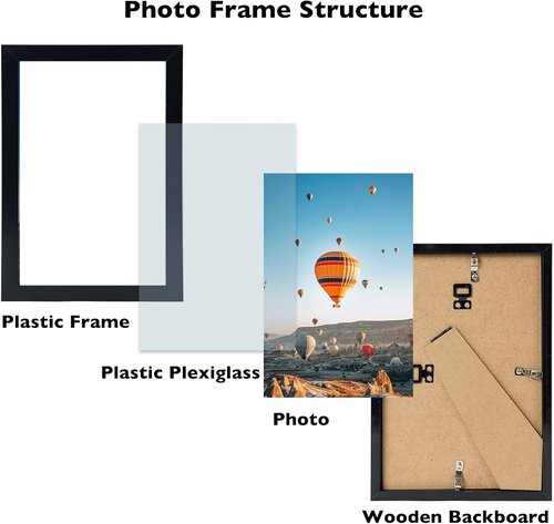 8.5x11 Picture Frame Set of 4 by [Brand Name] - Versatile Horizontal & Vertical Display | Shatter-Resistant Plexiglass, Black