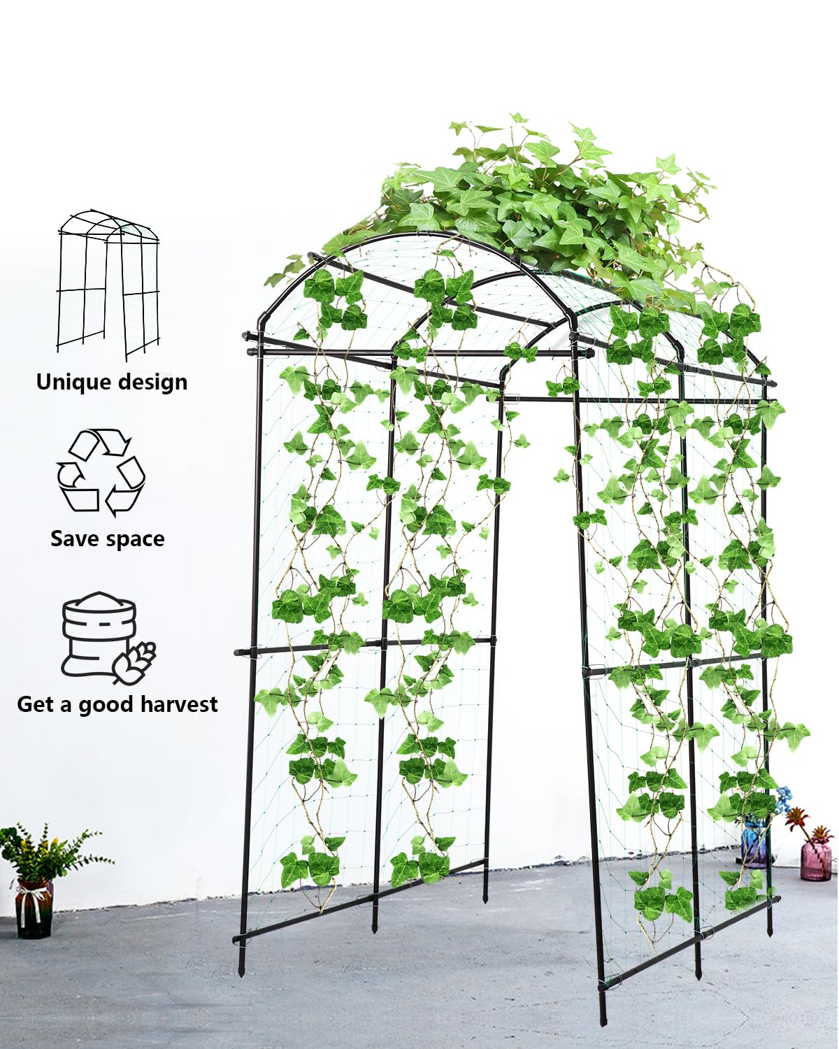 Garden Arch Trellis Outdoor Cucumber Arched Trellis 7ft Tall Large Vegetable Squash Trellis for Garden Raised Bed Climbing Flowers Fruits Plants Black Metal