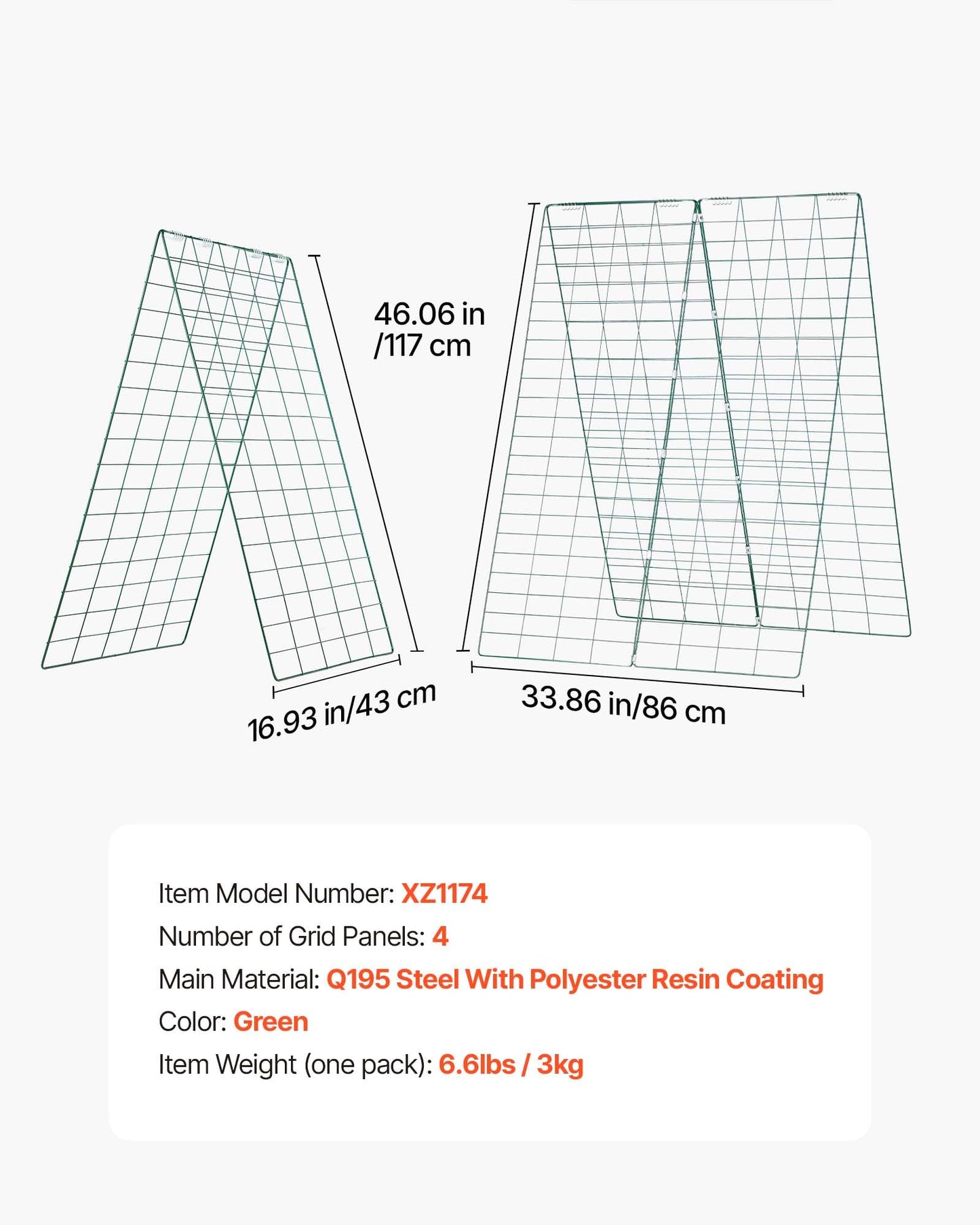 VEVOR Cucumber Trellis, 46" x 34" Foldable A-Frame Garden Trellises for Raised Bed, 4 Panels, Metal Rustproof Outdoor Climbing Plant Support with 2 Plant Bags for Vine, Peas, Beans, Tomato, Flowers