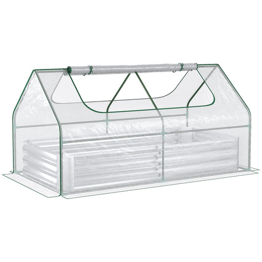 6' x 3' Galvanized Raised Garden Bed with Mini PVC Greenhouse Cover, Outdoor Metal Planter Box with 2 Roll Up Windows for Growing Flowers, Fruits, Vegetables and Herbs, Silver