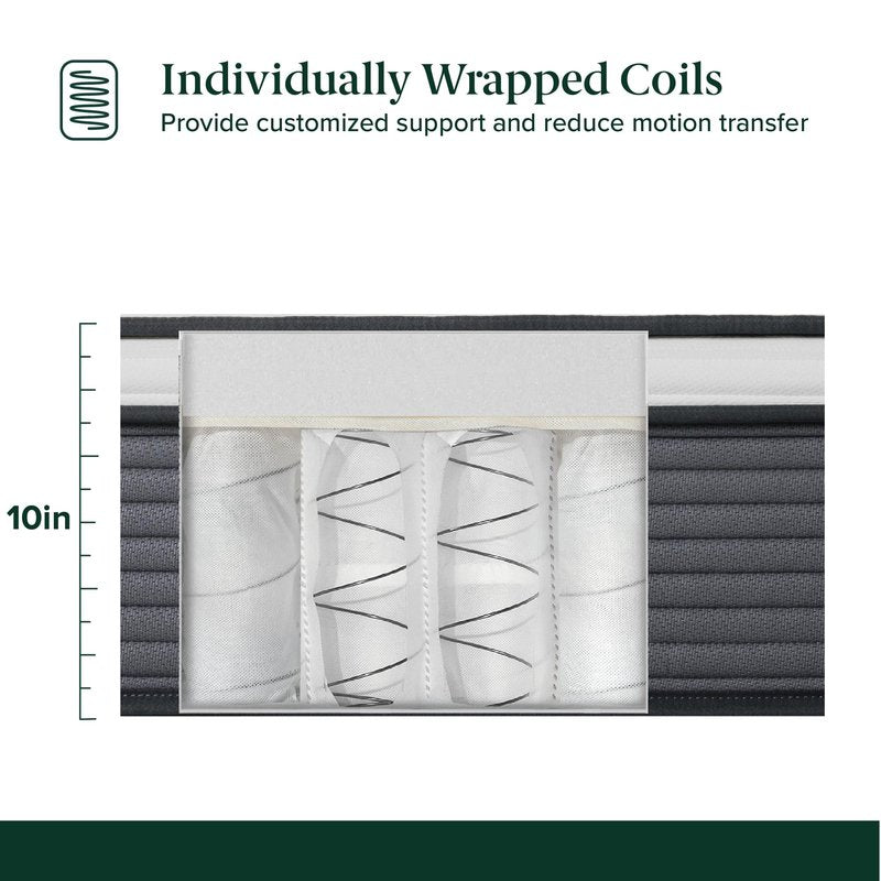 ZINUS 10 Inch True Support Hybrid Mattress [New Version], Queen, Fiberglass Free, Medium Feel, Motion Isolation, Certified Safe Foams & Fabric, Mattress in A Box