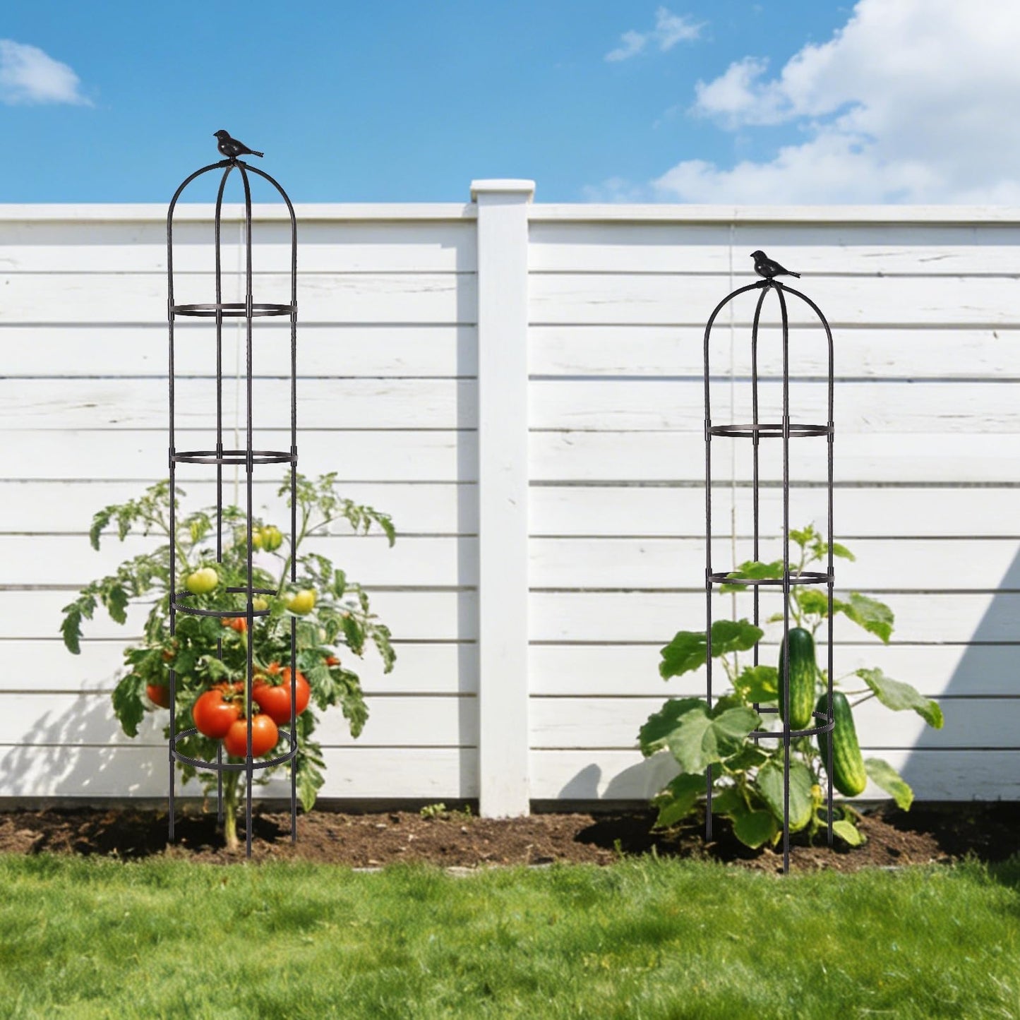 OTOSUNNY Garden Obelisk Trellis for Climbing Plants Outdoor, 6.3 ft Tall Trellis for Roses Clematis Jasmine Ivy Flower Light Climbing Vines Potted Plant Support, Patio, Yard, Black, 2PCS,a