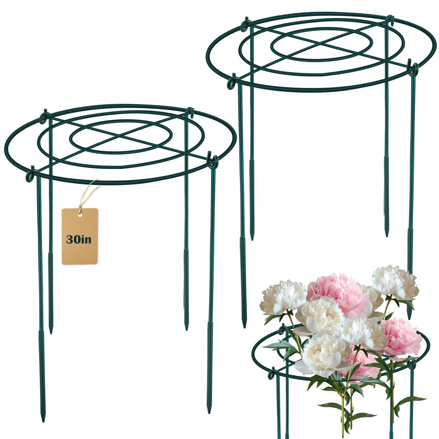 2Set Metal Peony Grid Cages, 30"H X 13"D Large Flower Support Cages Grow Through Hoop Ring Peony Stakes Garden Plant Support Rings Heavy Duty Plant Braces Peonies Structure for Outdoor Plants Blossoms