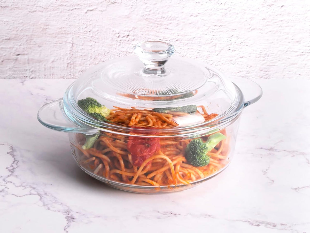 Skiennix Clear Round Glass Casserole - 1-Quart Baking Dish with Lid | Oven, Freezer & Dishwasher Safe