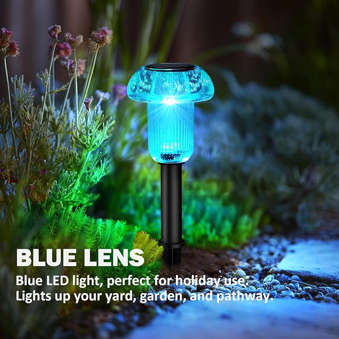 Easter Solar Pathway Lights Outdoor Decorative 4 Pack, 4 color LED Mushroom Solar Lights Outdoor Waterproof Solar Powered Decor for Yard Driveway Patio, Valentines Day Halloween Christmas Garden Decor
