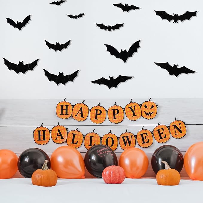 Halloween LED Bats Light Wall Stickers Glow in The Dark 3D Wall Decor for Home Decor Indoor Party Decorations (12, 5 Sizes)
