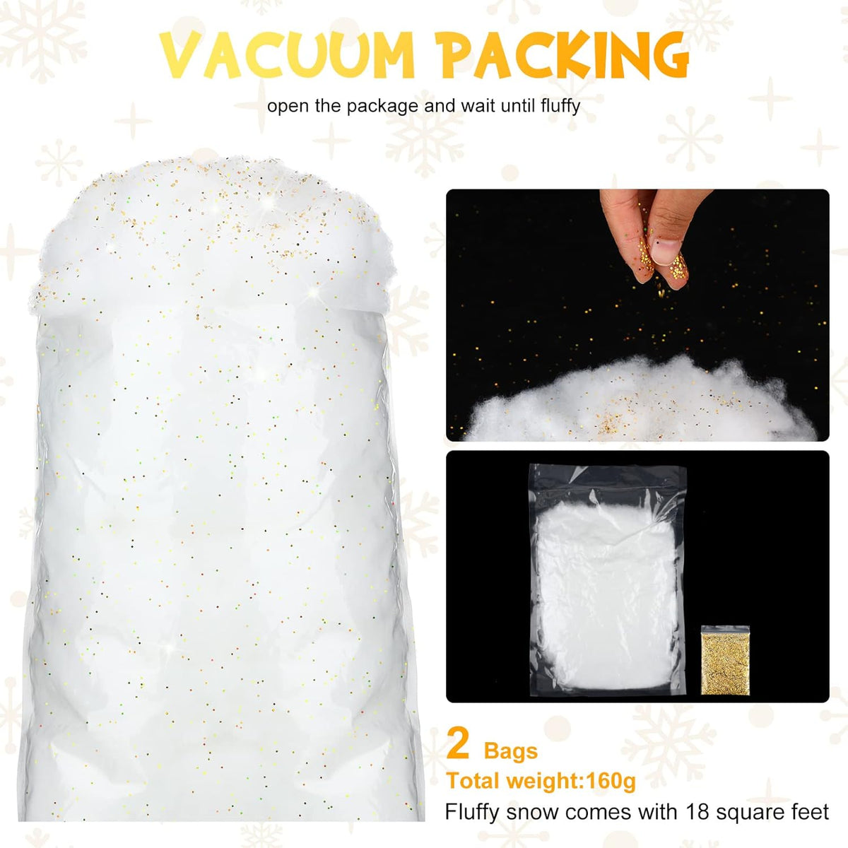 Sumind Winter Fake Snow Decoration - Fluffy Artificial Cotton Fiber for Christmas Crafts | Glitter Gold