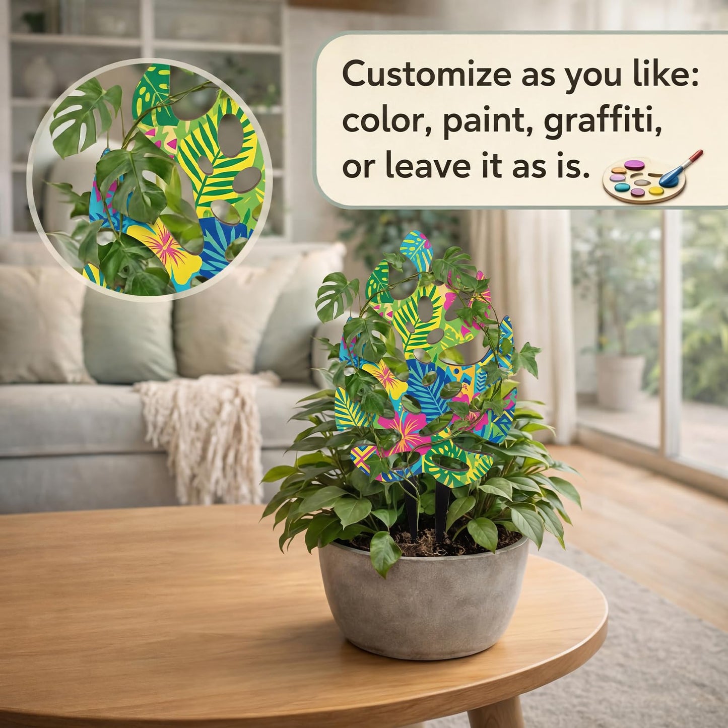 Junkin 3 Pcs 11.2 Inch Wooden Monstera Leaf Trellis, Indoor Climbing Plant Support for Potted Plants Pothos Ivy Hoya Vines, Small Garden Stake for Houseplants