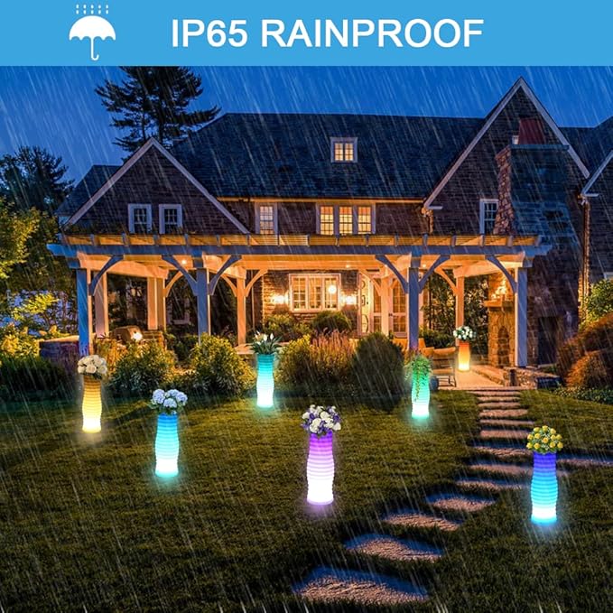 20-inch Cordless LED Lighted Vase w/Remote, Rechargeable LED Vase Night Light Floor Mood Lamp, 16 Colors & 4 Modes Dimmable LED Flower Pot, Waterproof Light Up Planter for Bedroom Path Bar Party Decor