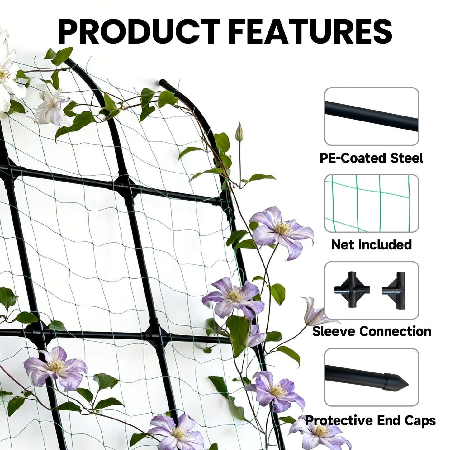 popsea 7.2ft Leaning Garden Trellis, No-Drill Lean-to Design for Climbing Plants | PE-Coated Galvanized Steel Plant Support for Flowers & Vegetables, Rust-Proof & Space-Saving Vertical Gardening