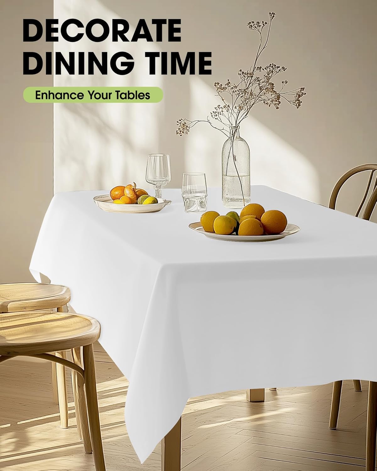 Pureegg Rectangle Table Cloth - Durable 60" x 102" Polyester Tablecloths | Reusable & Washable for Outdoor Events, Weddings, Picnics, 2 Pack, White