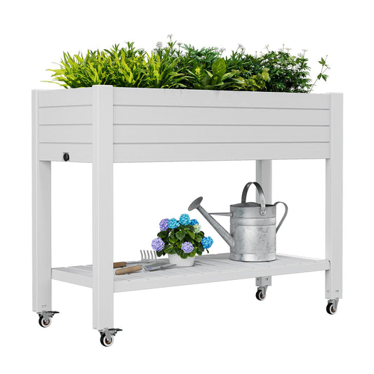 WTFGO Raised Garden Bed with Wheels, Divisible Resin Planter Box with Drainage Gauge & Storage Shelf, Herb Planter for Garden Patio Backyard, Ashen (33.7" h)