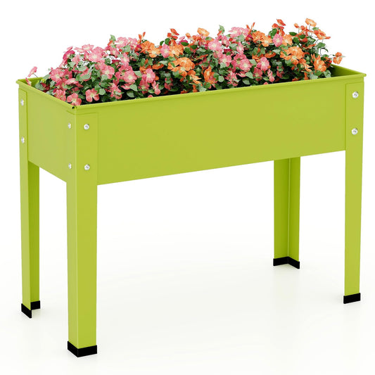 Giantex Raised Garden Bed, Metal Planter Box with Legs, Drain Hole, Outdoor Indoor Elevated Garden Box for Vegetable Flower Herb Fruit, Standing Raised Beds for Backyard Porch Balcony Green