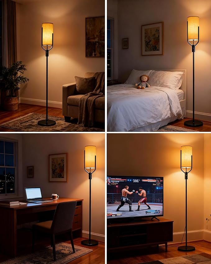 64.6IN Black Floor Lamp - Dimmable LED Floor Lamp with Linen Shade, 3000K Soft Warm White | Bulbs Included | Modern Tall Lamp for Living Room, Bedroom, Wedding & Party