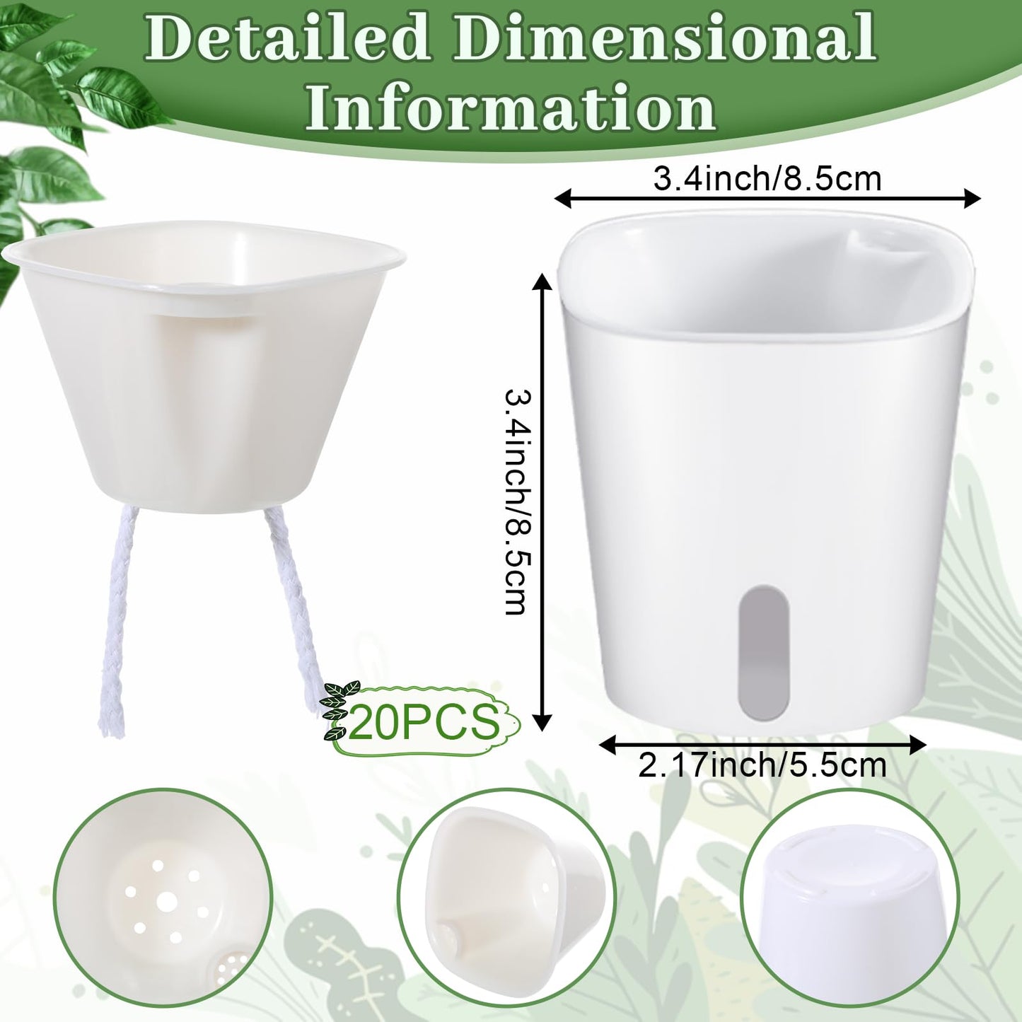 SHENLIU 3" Self Watering Pots, 20 Sets Plastic Self Watering Planters for Indoor Planters with Water Level Indicator and Multiple Vents Perfect for Succulents ﻿House Plants Flowers