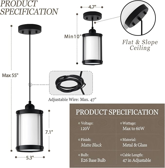 Black Pendant Lights Kitchen Island, 1-Light Modern Mini Hanging Light Fixtures with Milk Glass, Farmhouse Kitchen Pendant Lighting Over Island for Sink Dining Room, OS-3014-1PBKW