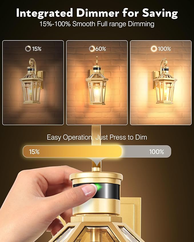 Motion Sensor Outdoor Wall Lights, 2-Pack Outdoor Porch Lights Wall Mount, Gold Exterior Wall Sconce Lantern, Anti-Rust Patio Wall Light Fixture, Outside Garage Lights, Adjustable Sensitivity