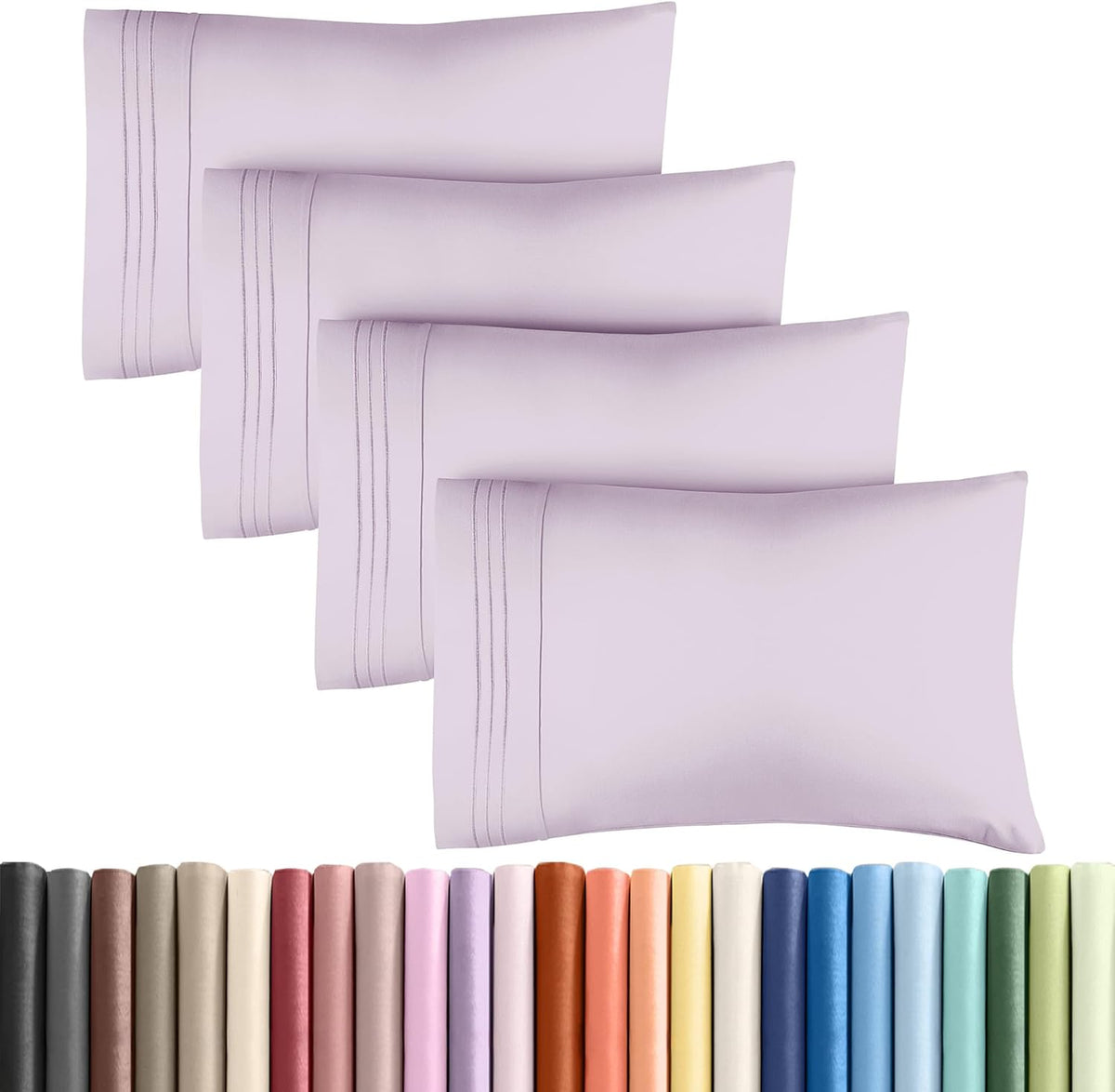 Skiennix Queen Pillow Cases Set of 4 - Ultra Soft Hotel Quality - Wrinkle Free & Fade Resistant - Light Lavender