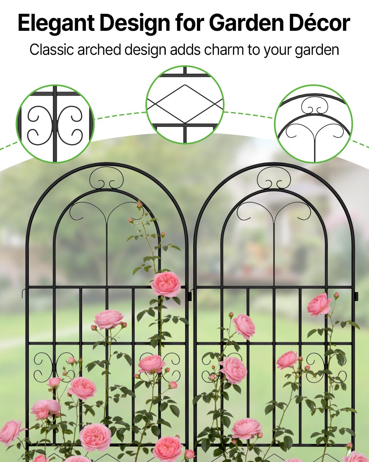 Suteck Garden Trellis for Climbing Plants Outdoor, 71” H x 20” W, 2 Pack Metal Garden Trellis with Rustproof Powder-Coated, Rose Trellis for Patio Lawn Yard, Flower & Vegetable Support
