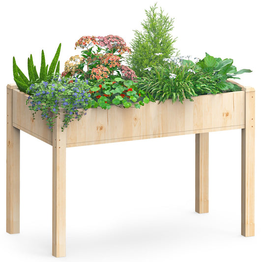 DUMOS Raised Garden Bed with Legs, 48x24x30in Wood Elevated Planter Box w/Bed Liner for Herbs Flowers Vegetables, 300lbs Capacity Outdoor Gardening Planters for Patio Balcony Backyard, Natural Wood