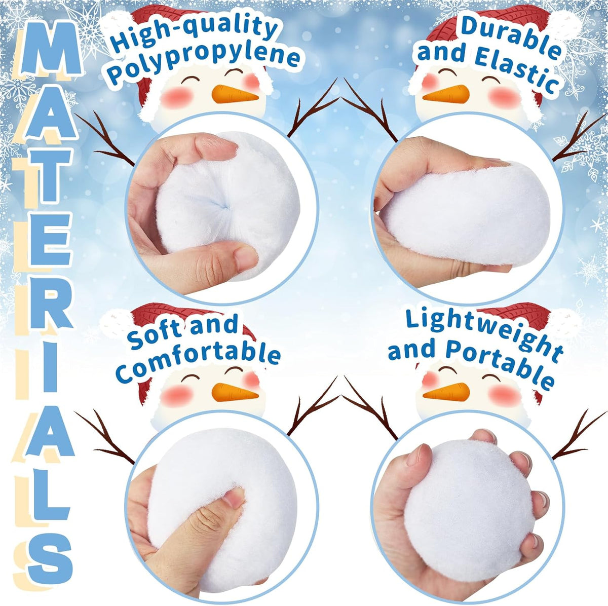 Skiennix Fake Snowballs - 60 Pack 3-Inch Indoor Snowball Fight Set for Winter Fun & Decorations