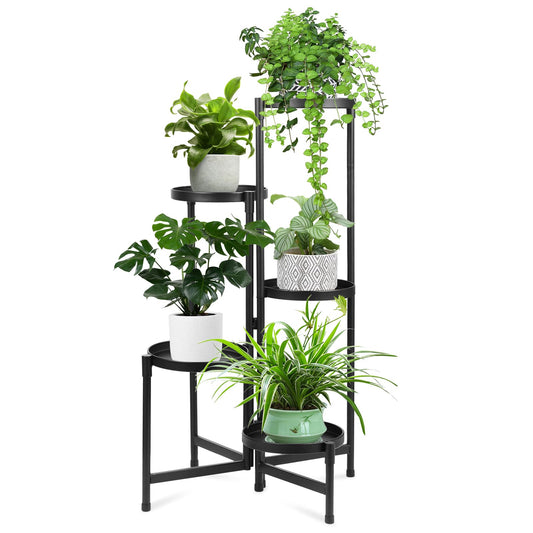OUDUOPLANT Plant Stand Indoor Outdoor ，5 Tier Foldable Corner Tall Plant Shelf for Multiple Plants, Black Metal Tiered Plant Stand Sturdy and More Balanced, for Garden Patio Lawn Balcony (5 tier01)