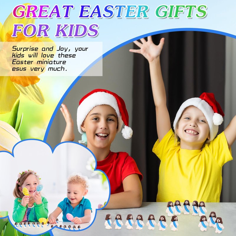 Sumind 50 Pcs Little Jesus Figures Easter Mini Pocket Jesus Figurines Bulk Original Design for Easter Egg Stuffers Hide Seek Religious Party Favors Sunday School Baptism Gifts(Blue)