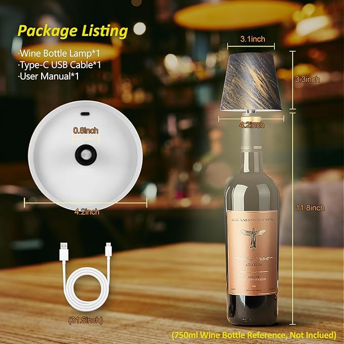 2025 New Wireless Bottle Lamp - LED Bottle Lights for Liquor & Wine Bottles, Cordless Lampshade, Whiskey Bottle Top Light, Bottle Stopper Night Light Kit, Rechargeable 3-Tone Touch-Dimmable