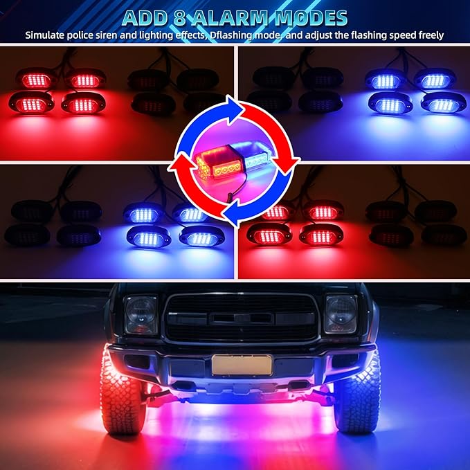 4 Pods Segmented RGB LED Rock Lights for ATV Golf Cart RZR SXS UTV Truck Pickup, Waterproof Multicolor Underglow Kit with APP/RF Remote Multi Zone Control Sync Music Mode Neon Underbody Lights 12V