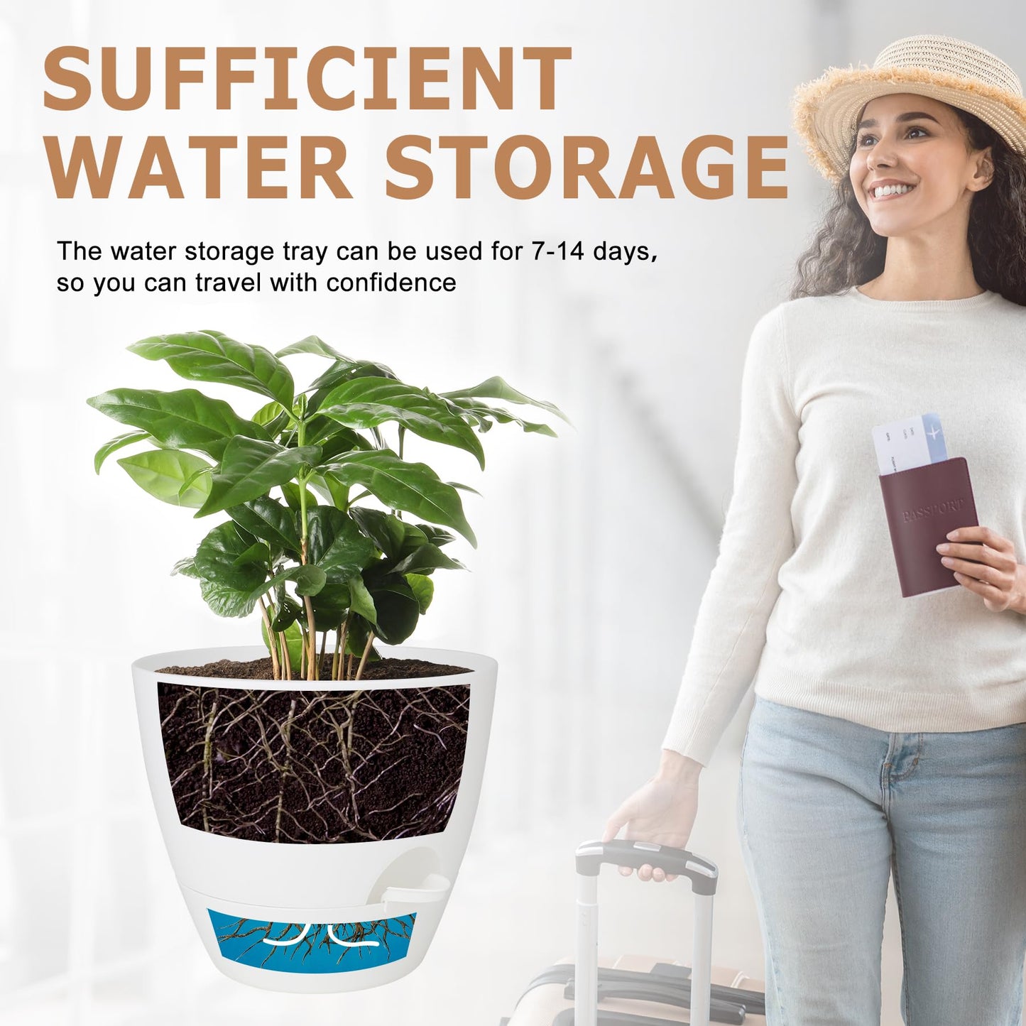 QRRICA Plant Pots 10/9/8/7.5/7 Inch Self Watering Pots, Set of 5 Plastic Planters with Drainage Holes and Saucers,Plastic Flower Pots,Nursery Planting Pot for Indoor Out Door Plants(Pure White)