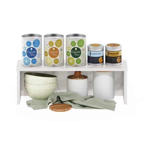 Furinno Helena Kitchen Counter Stackable Organizer Shelf, Set of 1, 18-Inch, Marble White