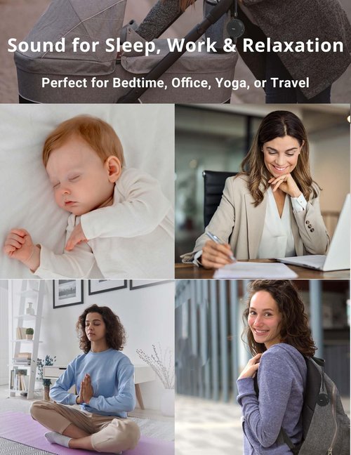 FOXFINE Portable Sound Machine, Travel White Noise Machine with 36 Soothing Sounds, Focus Light & Headphone Jack, Timer & Memory for Sleeping, Baby, Adults, Black