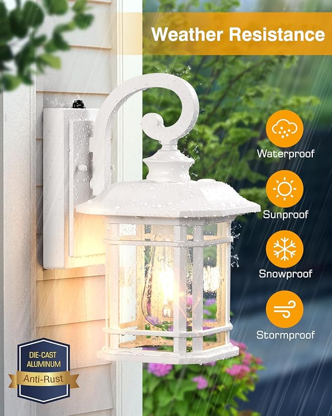 VIANIS White Outdoor Wall Lights, Dusk to Dawn Outdoor Light Fixture, 100% Aluminum Exterior Lighting Fixtures for House, Porch, Garden, Doorway, Waterproof