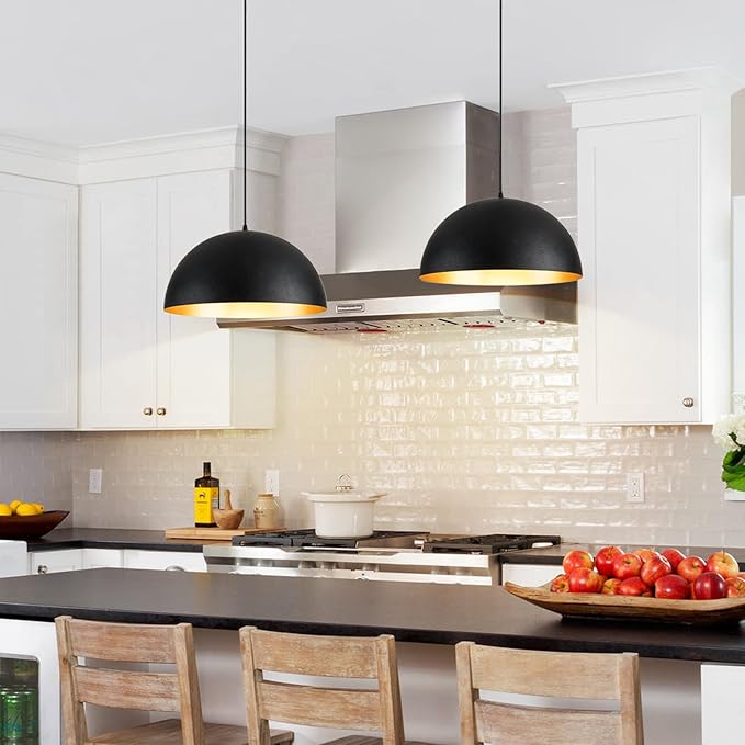 16" Dome Farmhouse Pendant Lights for Kitchen Island,Industrial Matte Black Pendant Light, Modern Adjustable Hanging Lamp for Dining Room,Living Room,Hallway,Cafe,Bar,1 Pack