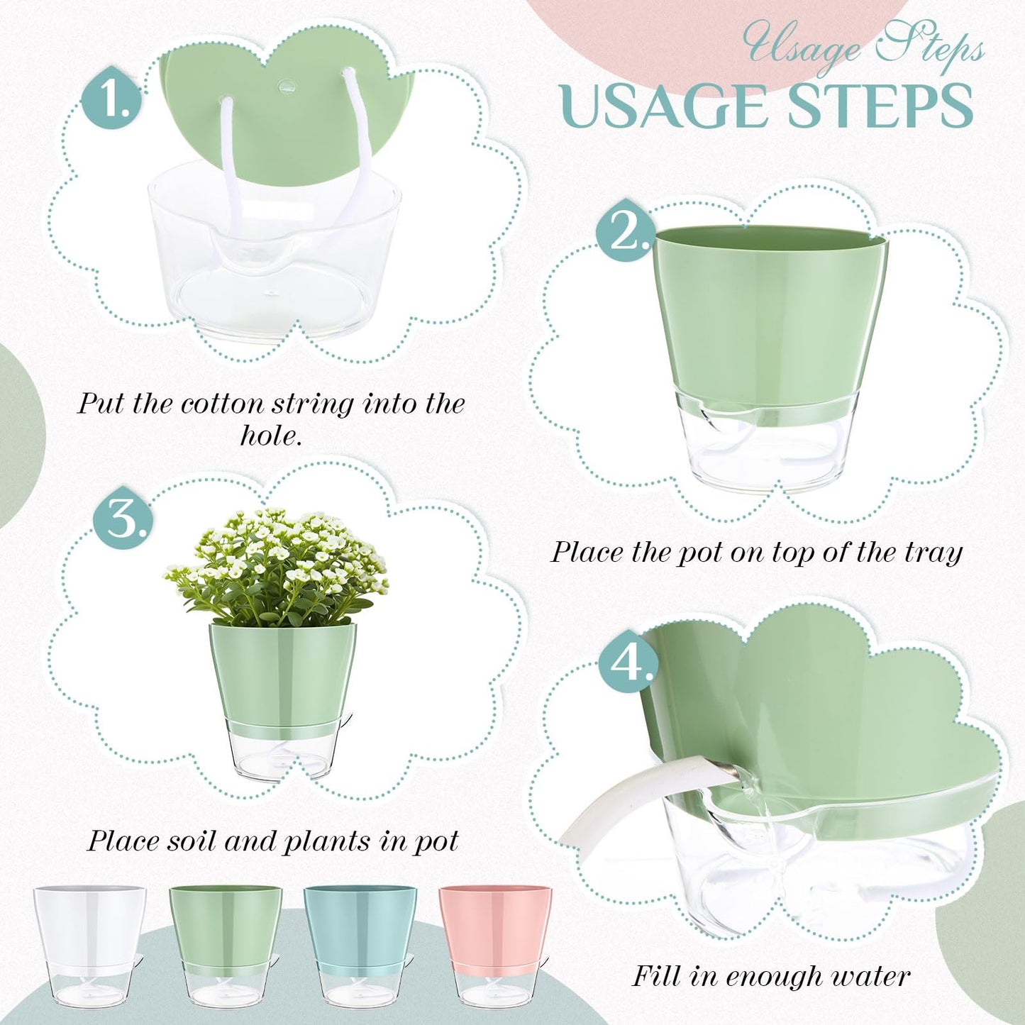 Funnymoom 6 Pack 6 Inch Self Watering Plant Pots Self Watering Planters with with Visual Reservoir and Drainage Hole Plastic Flower Pots for Indoor Plants African Violets Flowers
