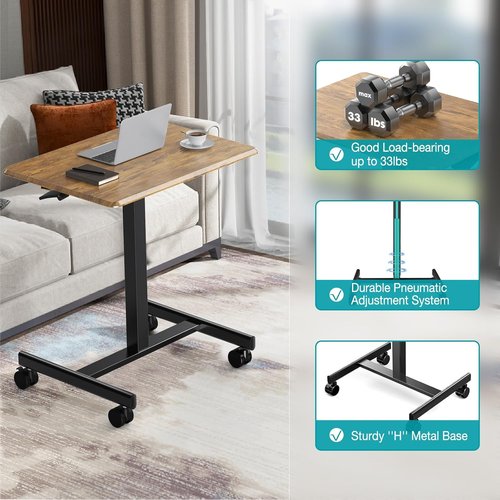DUMOS Portable Rolling Laptop Desk - Adjustable Height Mobile Workstation | 19 Inch, Brown