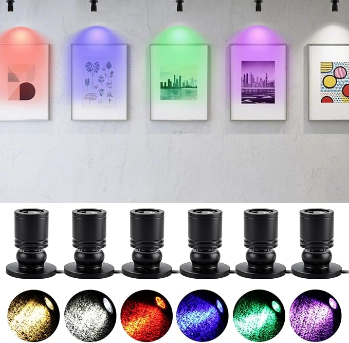 YaeCCC Dimmable Mini LED Spotlight, 6-Pack Multicolor LED with 6 Modes (Warm/Cool/Red/Blue/Green/Purple), USB Powered Accent Lighting for Plants, Jewelry Showcase, Model Display Shelves