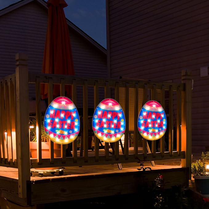 LAMPHOME Light Up Easter Eggs Waterproof Indoor Outdoor String Lights for Easter Window Decoration, Party, Garden