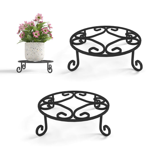 PROWORX 2 Pack 10” Diameter Metal Outdoor Plant Stand Indoor, Black Heavy Duty Potted Holder, Round Anti-Rust Wrought Iron Flower Planter Pot Display Stands for Home Garden