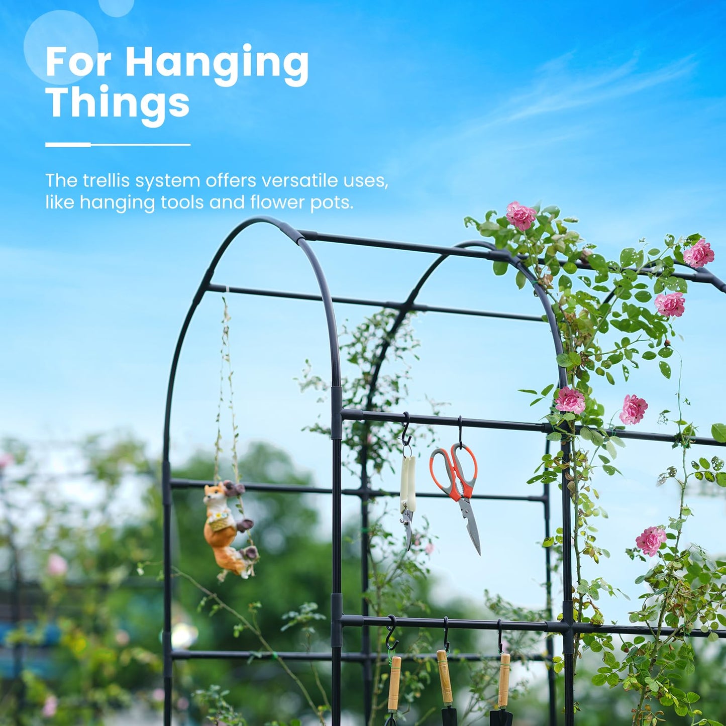 KING BIRD Raised Garden Bed with Arched Trellis Galvanized Planter Garden Box Outdoor for Gardening, Climbing Vegetables, Flowers 5.9x2.95x0.98 Ft, Silver