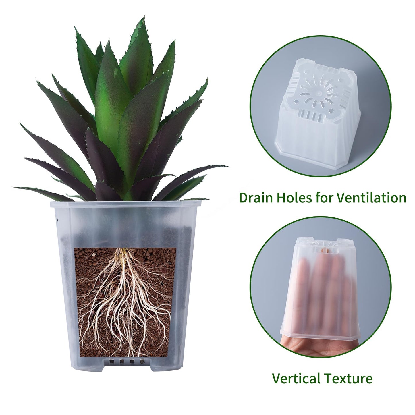 foxany 3 Inch Clear Nursery Pots, 30 Pcs Thick Plastic Plant Pot, Square Flower Planting Pots Variety Pack, Seedling Planter Starter Pots with Saucers for Garden