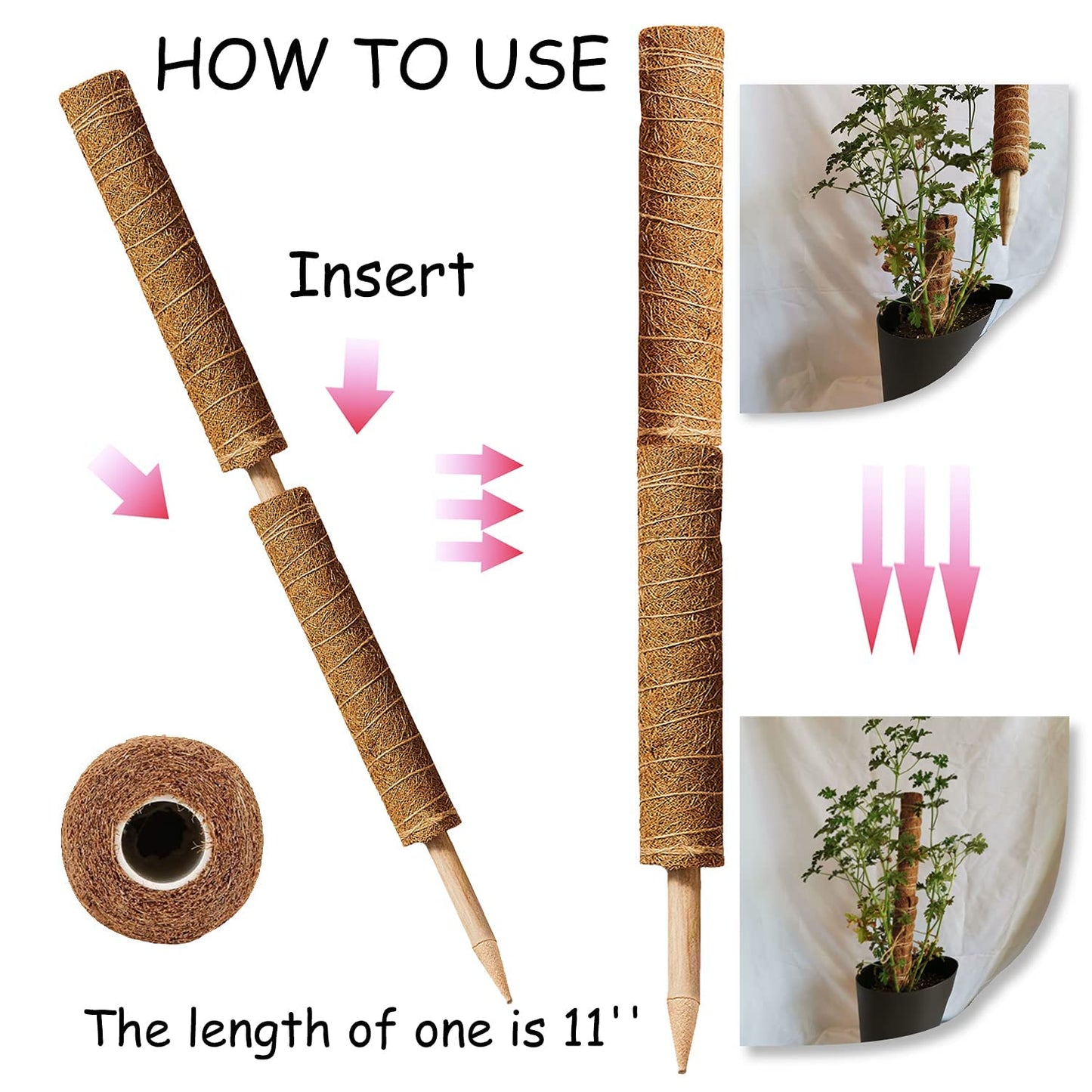 Moss Pole for Climbing Plants, 4 Pcs 15.7 Inch Coir Moss Poles with Gardening Tool Set Full Length 47 Inch, Support Extension Indoor Potted Plants to Grow Upwards for Heavy Climbing Plants Monstera