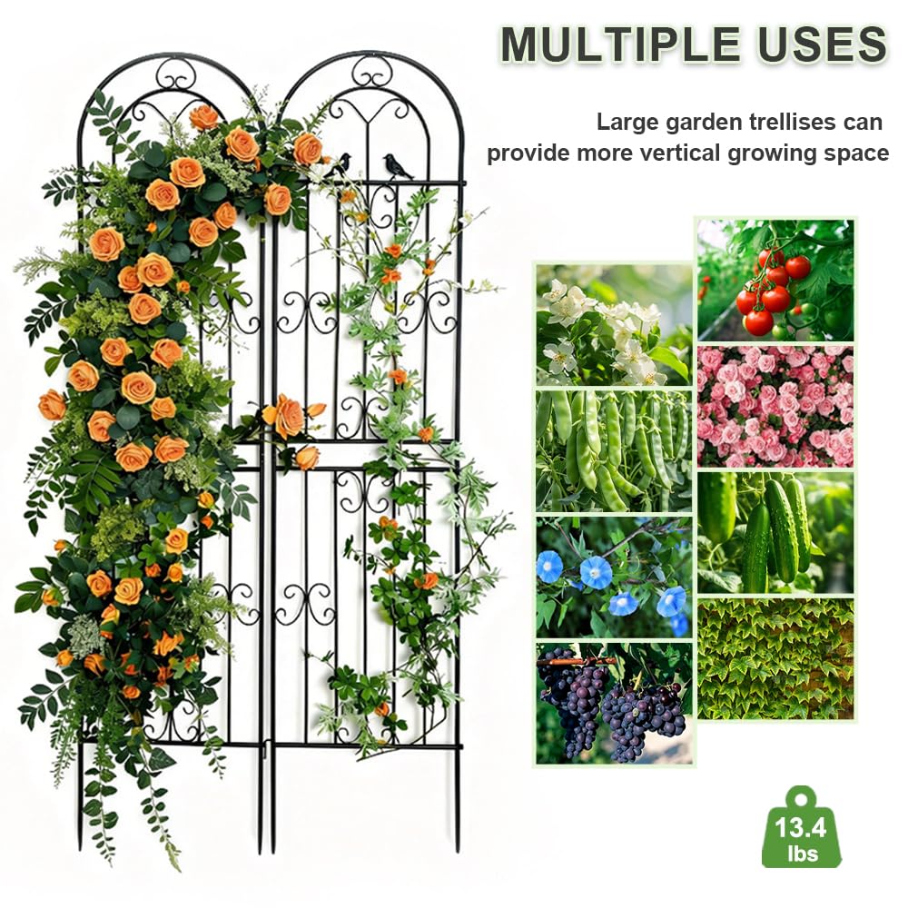 YOBAZAN 2 Pack Metal Garden Trellis, 86.7" H x 19.7" W Black Coated Wire Lattice Panel, Sturdy Plant Support for Climbing Roses Vines Cucumber Vegetables Outdoor Patio Yard