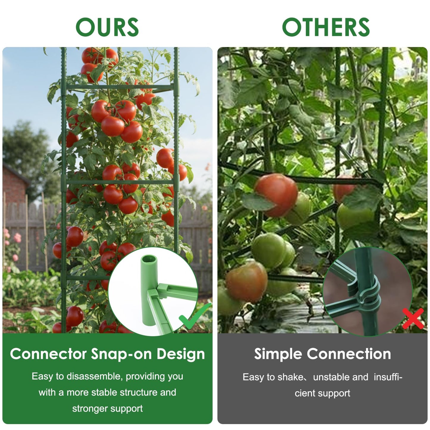 CEWOR Tomato Cage - 3 Pack Tomato Trellis, 63 Inch Tomato Cages for Garden, Extra Tall Plant Support Triangle Structures Garden Stakes for Climbing Plants Outdoor, Pots, Raised Garden Bed, Vegetables