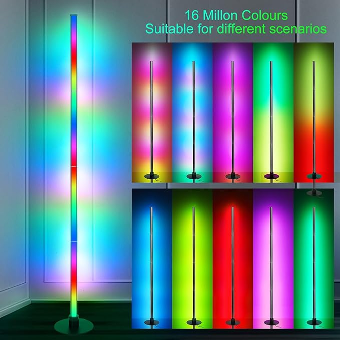 Smart RGB Corner Floor Lamp, 5.3FT Height LED Standing Lamp with APP/Remote Control, for Living Rooms, Bedrooms, and Gaming Rooms