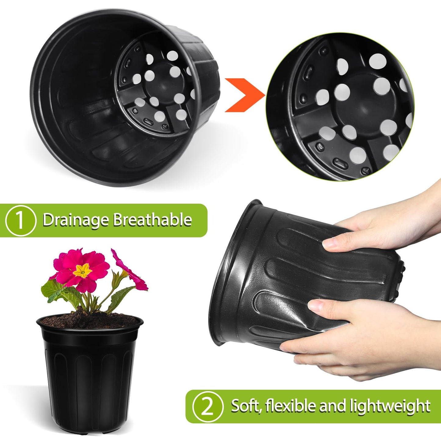 BeapTcely 100 Pcs 1 Gallon Nursery Pots, Flexible Plant Seedling Pots Transplanting Soft Plastic Planters with Drainage Holes for Planting Garden Flower Plant Container Cups Planter (100, 1 Gallon)