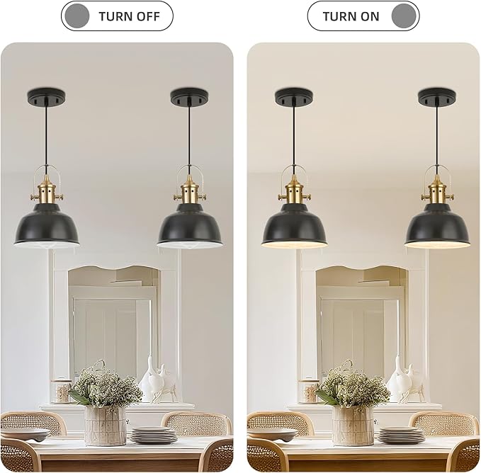 Farmhouse Small Pendant Lights, Black Pendant Lighting for Kitchen Island, lndustrial Adjustable Height Hanging Light for Barn, Dining Room, 2 Pack