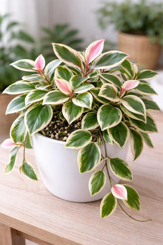 Hoya Carnosa ‘Crimson Queen’ Live Plant – 2 Inch Starter Pot – Variegated Wax Plant with Pink New Growth – Easy Care Indoor Houseplant