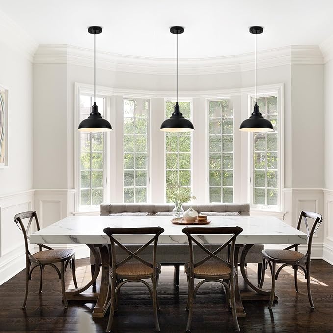2 Pack Farmhouse Pendant Light Black Pendant Lights Kitchen Island Industrial Adjustable Hanging Barn Lamp Pendant Lighting Over Island Sink Light Fixtures