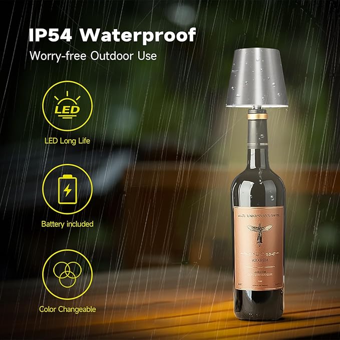 2025 New Wireless Bottle Lamp - LED Bottle Lights for Liquor & Wine Bottles, Cordless Lampshade, Whiskey Bottle Top Light, Bottle Stopper Night Light Kit, Rechargeable RGB Remote & Touch-Dimmable